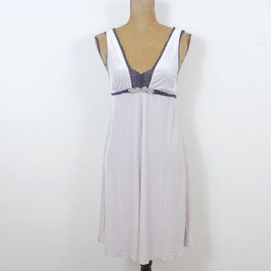 Free People Silver Velvet Dark Gray Lace Trim Sleeveless Retro SZ S/P Slip Dress